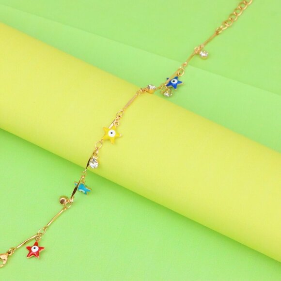 "Colorful Evil Eye Star Rose Gold Anklet for Women and Girls, XPAL1075 - Picture 8 of 11